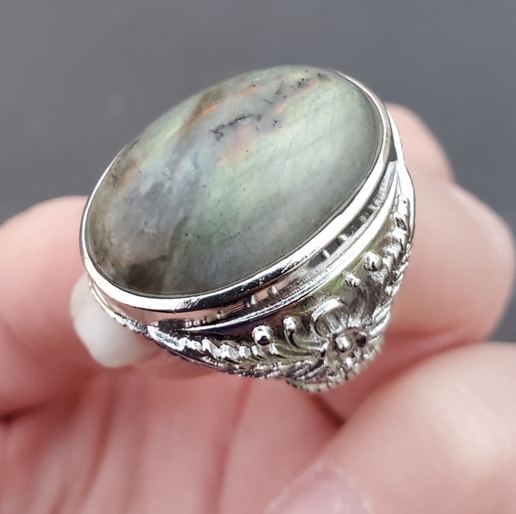 New Men's Labradorite Adjustable 925 Silver Ring. - Picture 9 of 16